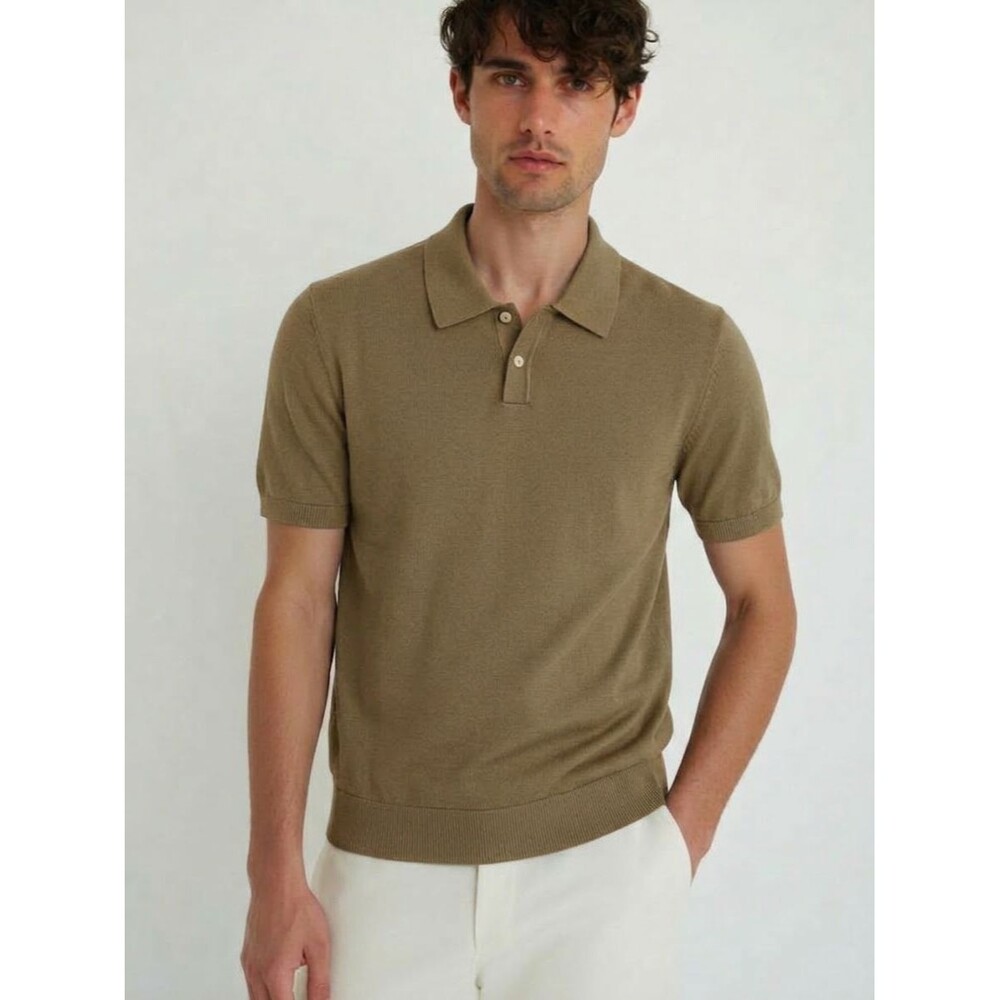 BLOOMINGDALES Polo Shirt Mens XXL Taupe Green Soft Knit Cotton Pullover